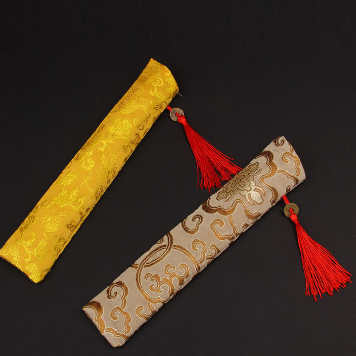 Buddha Stones Gold Speckle Pattern Bamboo Folding Fan - image 11