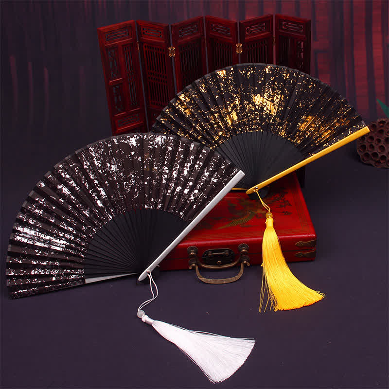 Buddha Stones Gold Speckle Pattern Bamboo Folding Fan - image 7