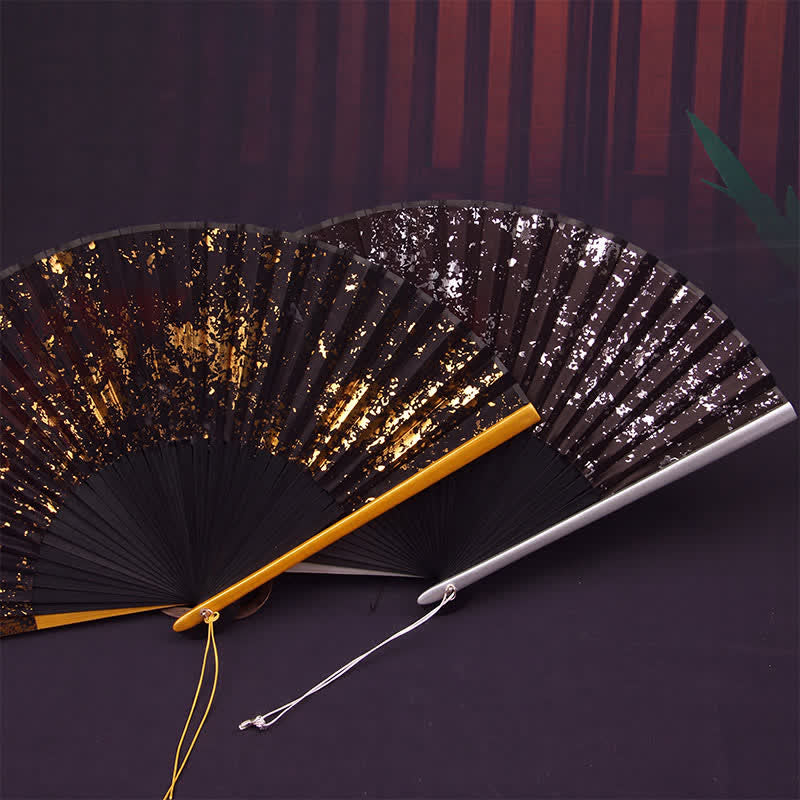 Buddha Stones Gold Speckle Pattern Bamboo Folding Fan - image 8