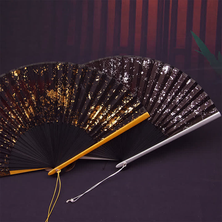 Buddha Stones Gold Speckle Pattern Bamboo Folding Fan - image 8