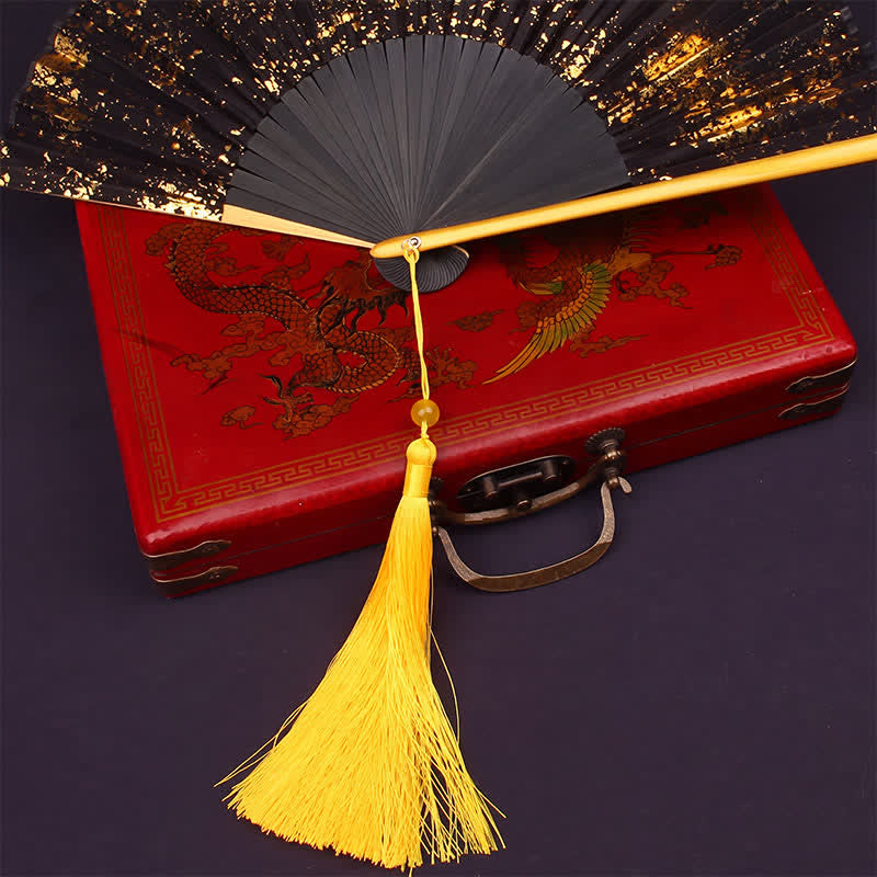 Buddha Stones Gold Speckle Pattern Bamboo Folding Fan - image 2