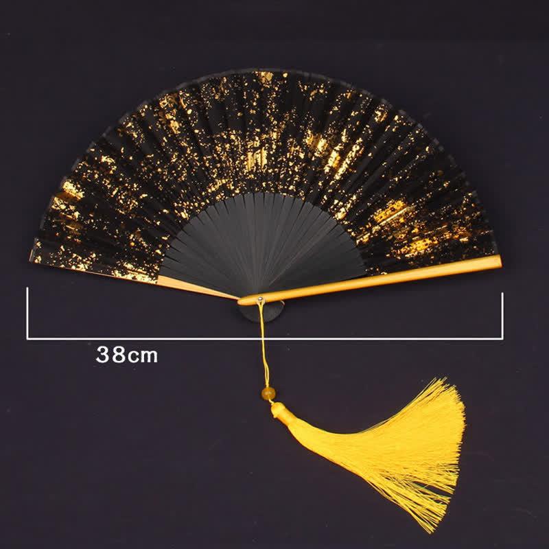 Buddha Stones Gold Speckle Pattern Bamboo Folding Fan - image 5