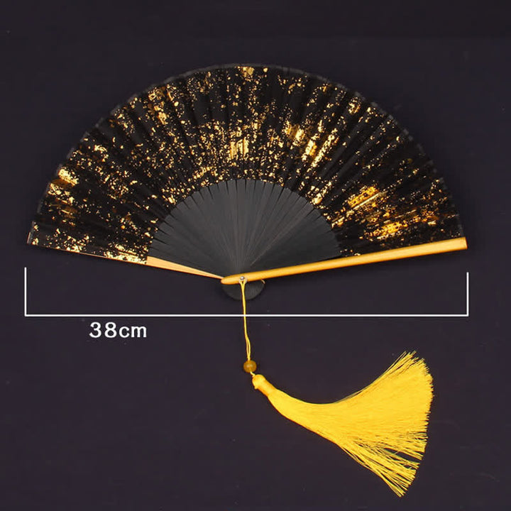 Buddha Stones Gold Speckle Pattern Bamboo Folding Fan - image 5
