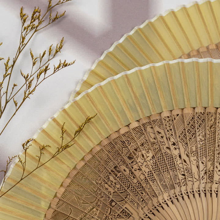 Buddha Stones Bamboo Hollow-Carved Famous Spots Landscapes Animals Tassel Folding Fan - image 23