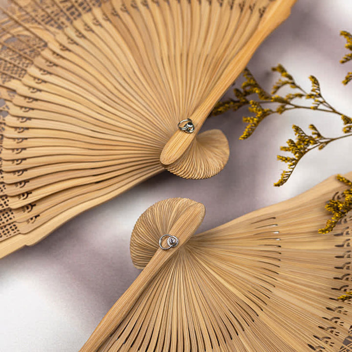 Buddha Stones Bamboo Hollow-Carved Famous Spots Landscapes Animals Tassel Folding Fan - image 26