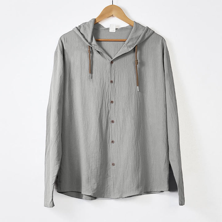 Buddha Stones Solid Color Long Sleeve Hooded Drawstring Buttons Men's Shirt - DarkGray - US/UK/AU44，EU54 (3XL) - image 10