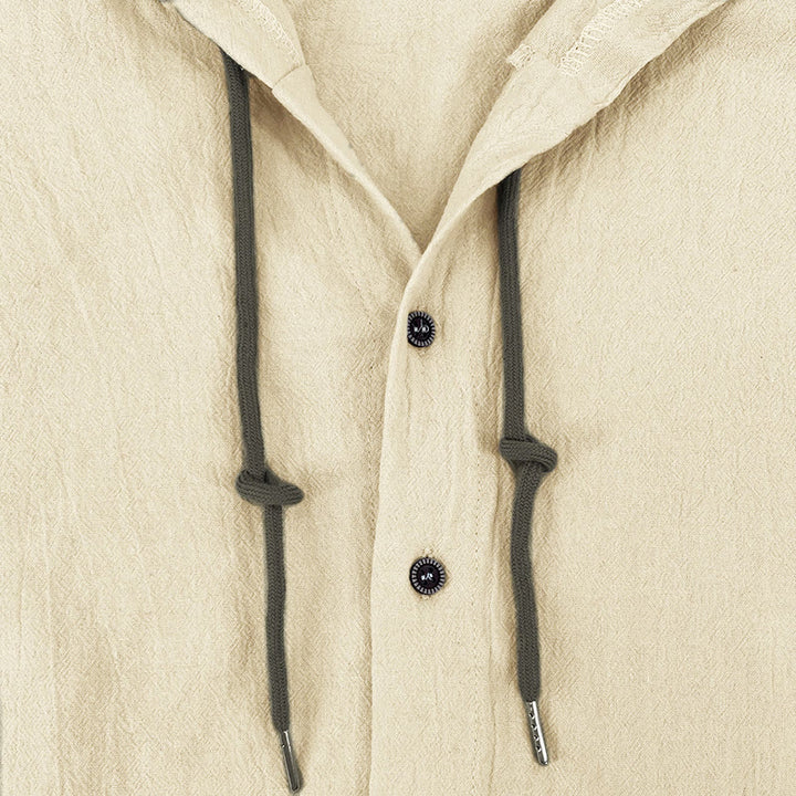 Buddha Stones Solid Color Long Sleeve Hooded Drawstring Buttons Men's Shirt - image 15