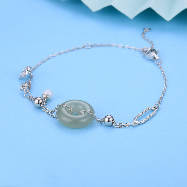 Buddha Stones Hetian Jade Peace Buckle 925 Sterling Silver Luck Bracelet - image 3