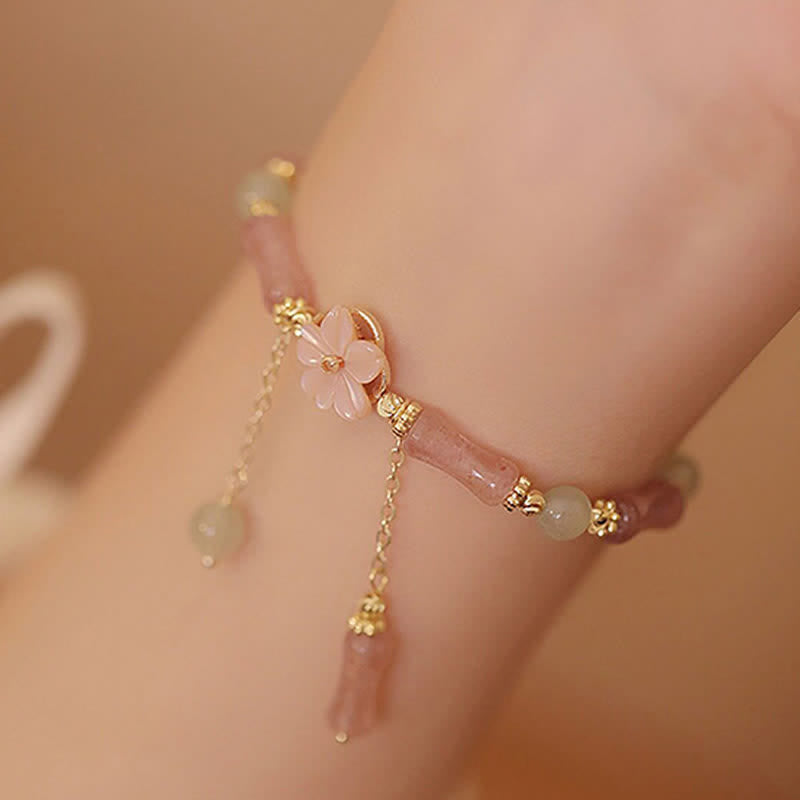 Buddha Stones Strawberry Quartz Bamboo Hetian Jade Romantic Bracelet - image 4
