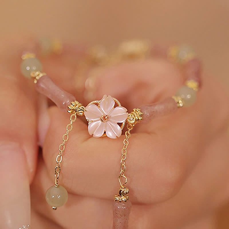 Buddha Stones Strawberry Quartz Bamboo Hetian Jade Romantic Bracelet - image 14