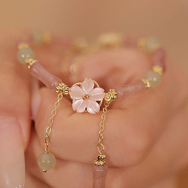 Buddha Stones Strawberry Quartz Bamboo Hetian Jade Romantic Bracelet - image 14