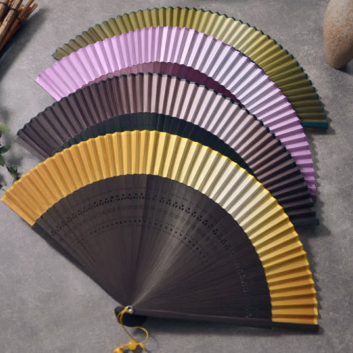 Buddha Stones Bamboo Frame Cotton Linen Gradient Tassel Folding Fan - image 10