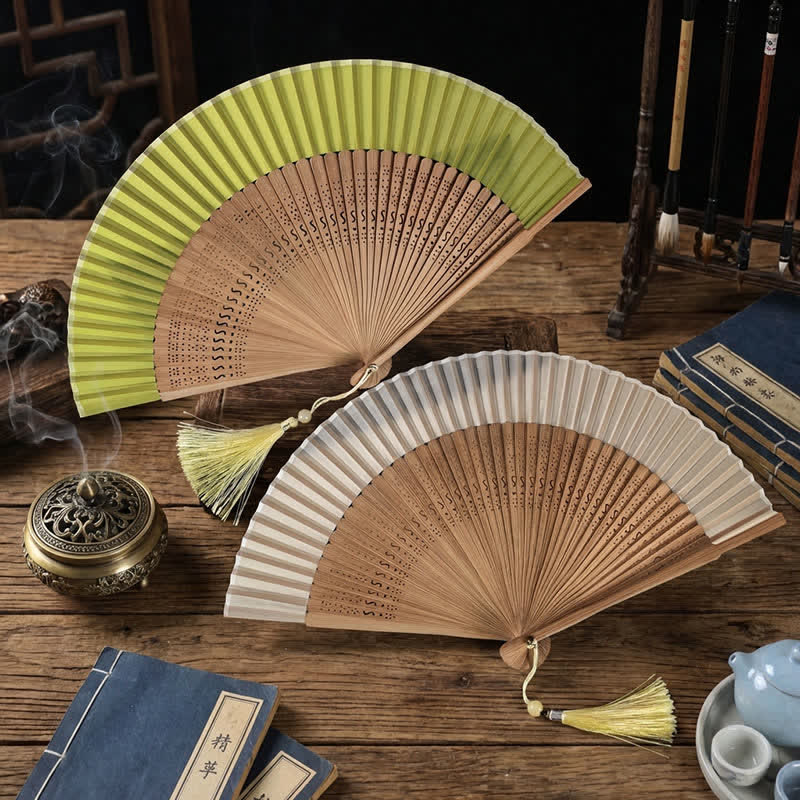Buddha Stones Dual Tone Bamboo Folding Eastern Style Fan - image 1