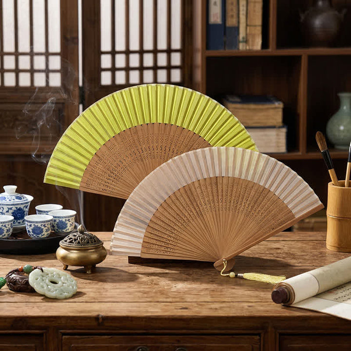 Buddha Stones Dual Tone Bamboo Folding Eastern Style Fan - image 0
