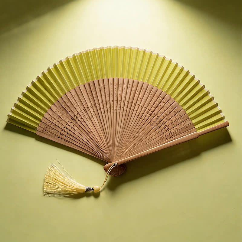 Buddha Stones Dual Tone Bamboo Folding Eastern Style Fan - Green(Complimentary Tassel) - image 2