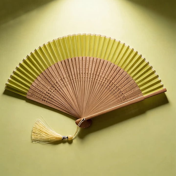 Buddha Stones Dual Tone Bamboo Folding Eastern Style Fan - Green(Complimentary Tassel) - image 2