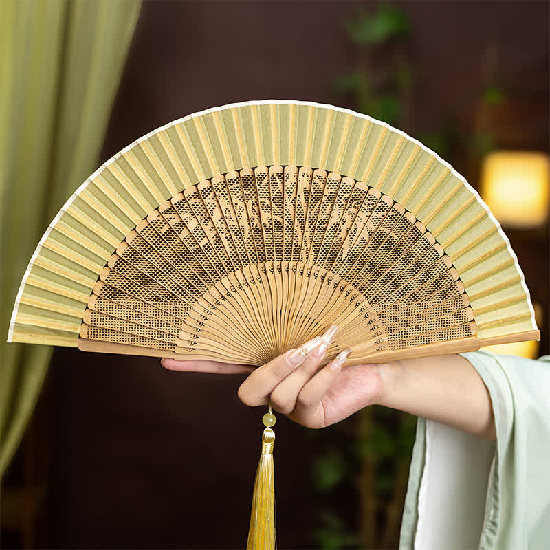 Buddha Stones Vintage Hollow Carved Bamboo Butterfly Fan of Transformation - Bamboo - image 0