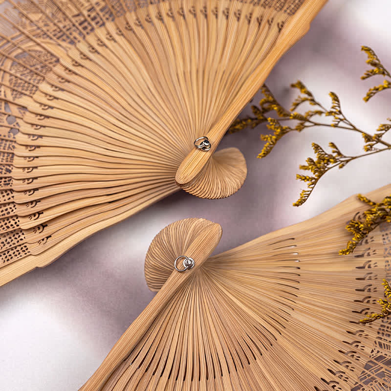 Buddha Stones Vintage Hollow Carved Bamboo Butterfly Fan of Transformation - image 8
