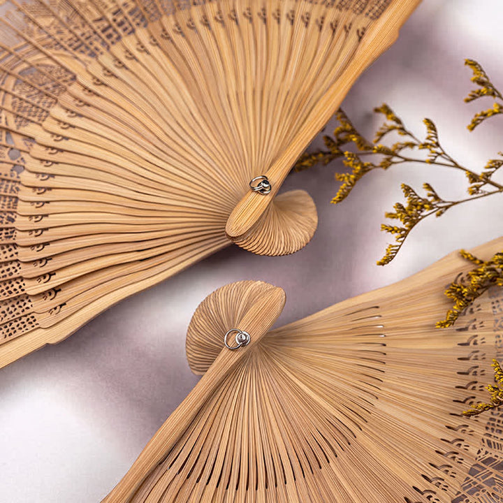 Buddha Stones Vintage Hollow Carved Bamboo Butterfly Fan of Transformation - image 8