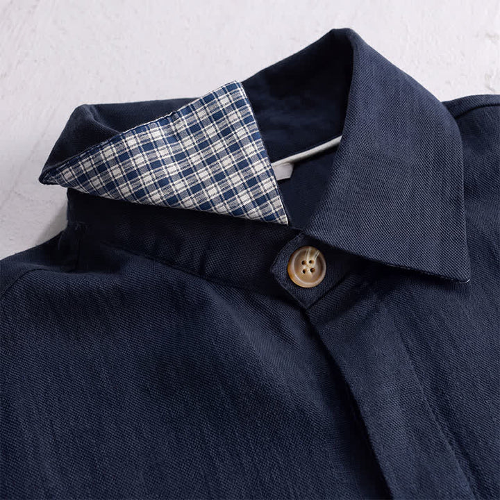 Buddha Stones Fall Casual Vintage Button-Up Solid Linen Men's Jacket With Pockets - image 11