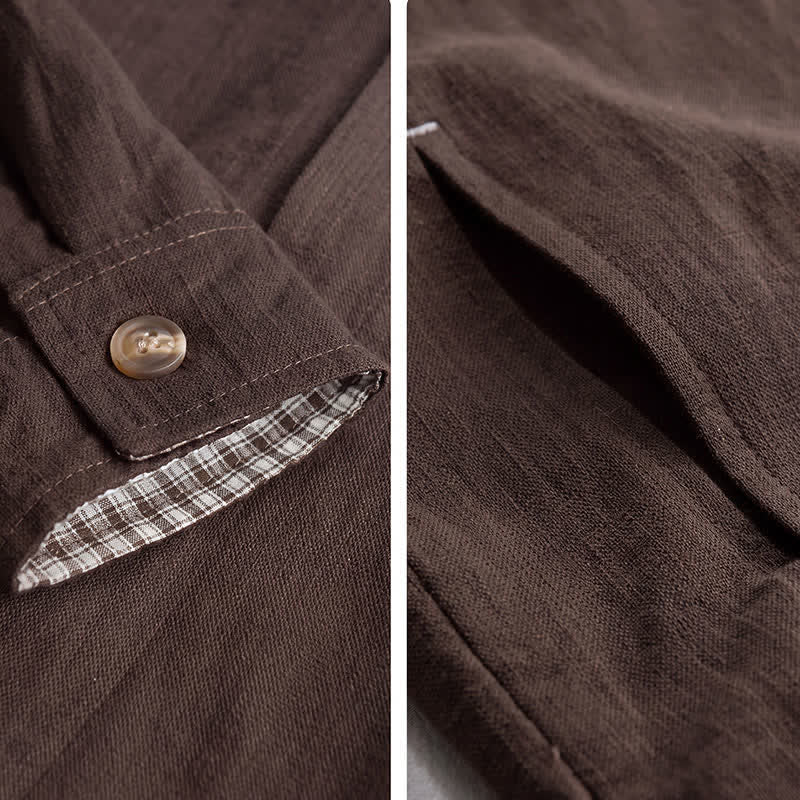 Buddha Stones Fall Casual Vintage Button-Up Solid Linen Men's Jacket With Pockets - image 4