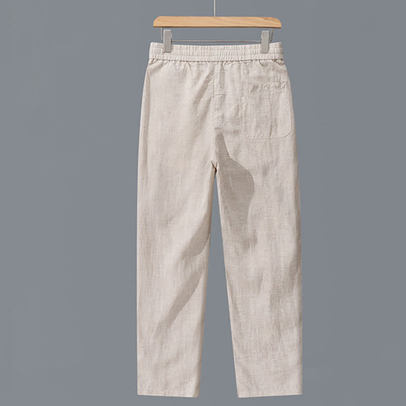 Buddha Stones Spring Summer Casual Drawstring Solid Linen Long Pants Men's Straight Leg Pants With Pockets - image 1