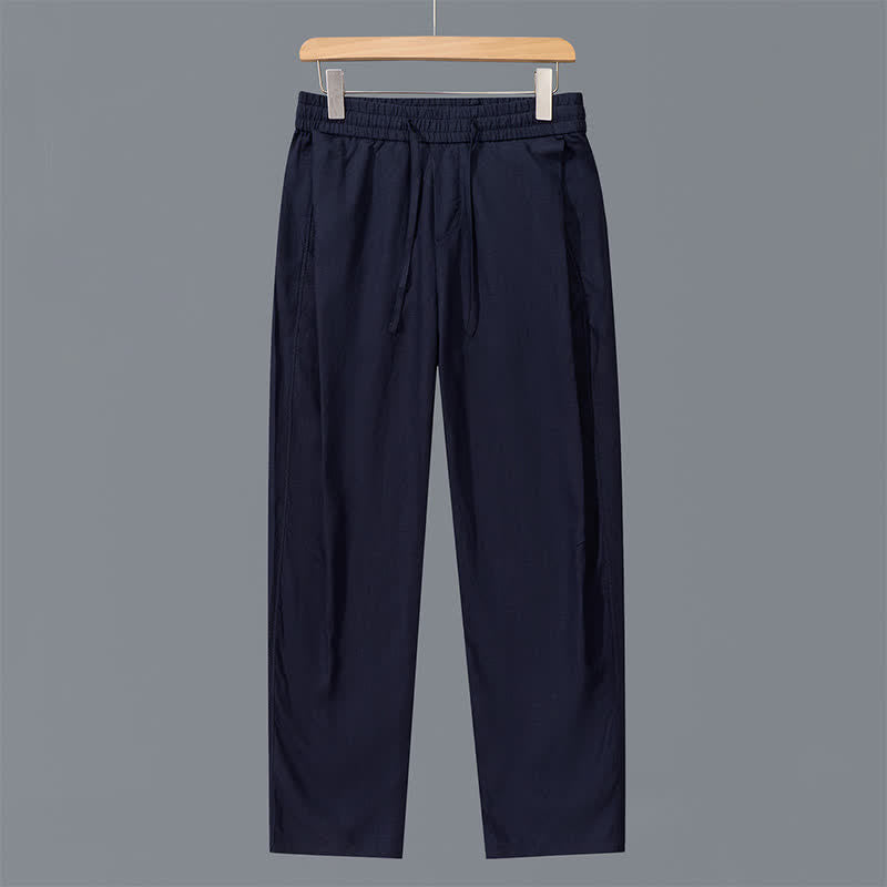 Buddha Stones Spring Summer Casual Drawstring Solid Linen Long Pants Men's Straight Leg Pants With Pockets - MidnightBlue - US/UK/AU42，EU52 (3XL) - image 10