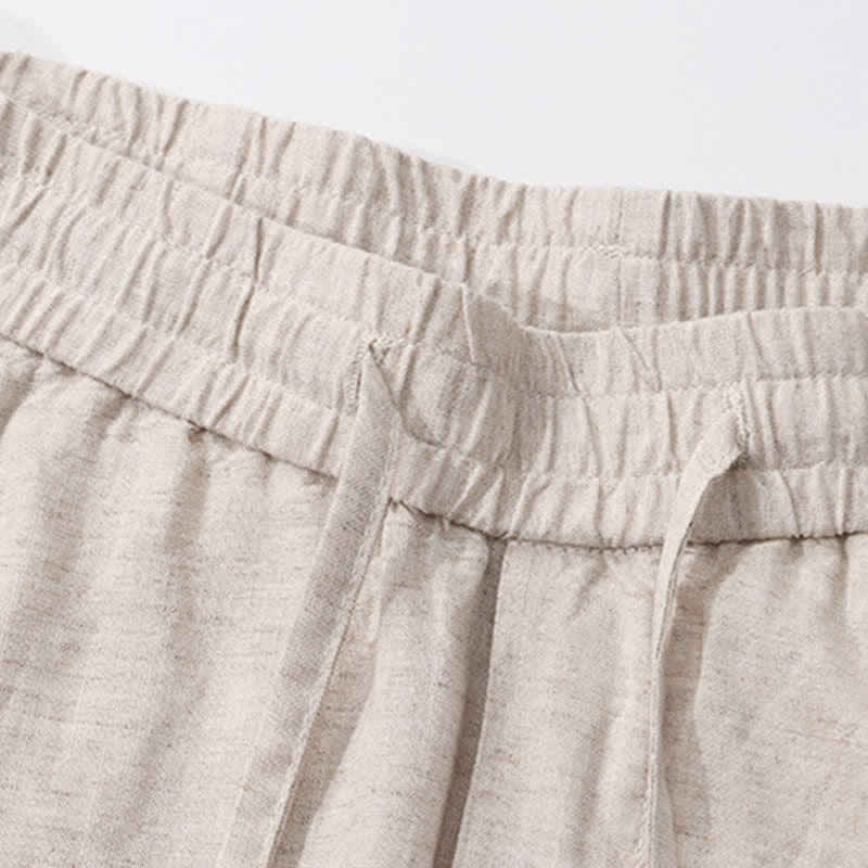 Buddha Stones Spring Summer Casual Drawstring Solid Linen Long Pants Men's Straight Leg Pants With Pockets - image 3