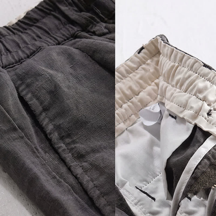 Buddha Stones Spring Summer Casual Drawstring Zipper Design Solid Linen Long Pants Men's Straight Leg Pants With Pockets - image 6