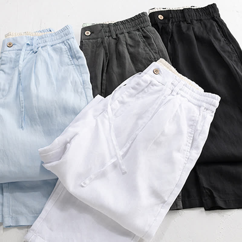 Buddha Stones Spring Summer Casual Drawstring Zipper Design Solid Linen Long Pants Men's Straight Leg Pants With Pockets - image 20