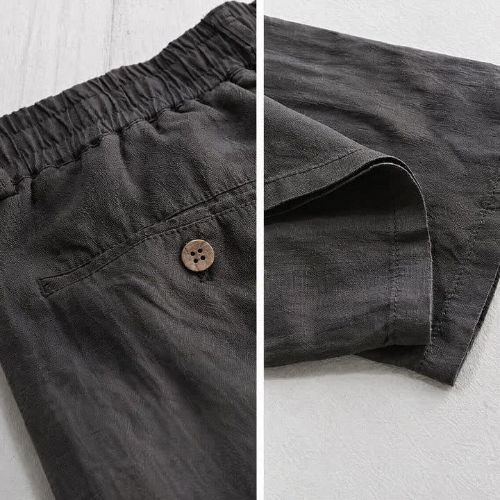 Buddha Stones Spring Summer Casual Drawstring Zipper Design Solid Linen Long Pants Men's Straight Leg Pants With Pockets - image 5