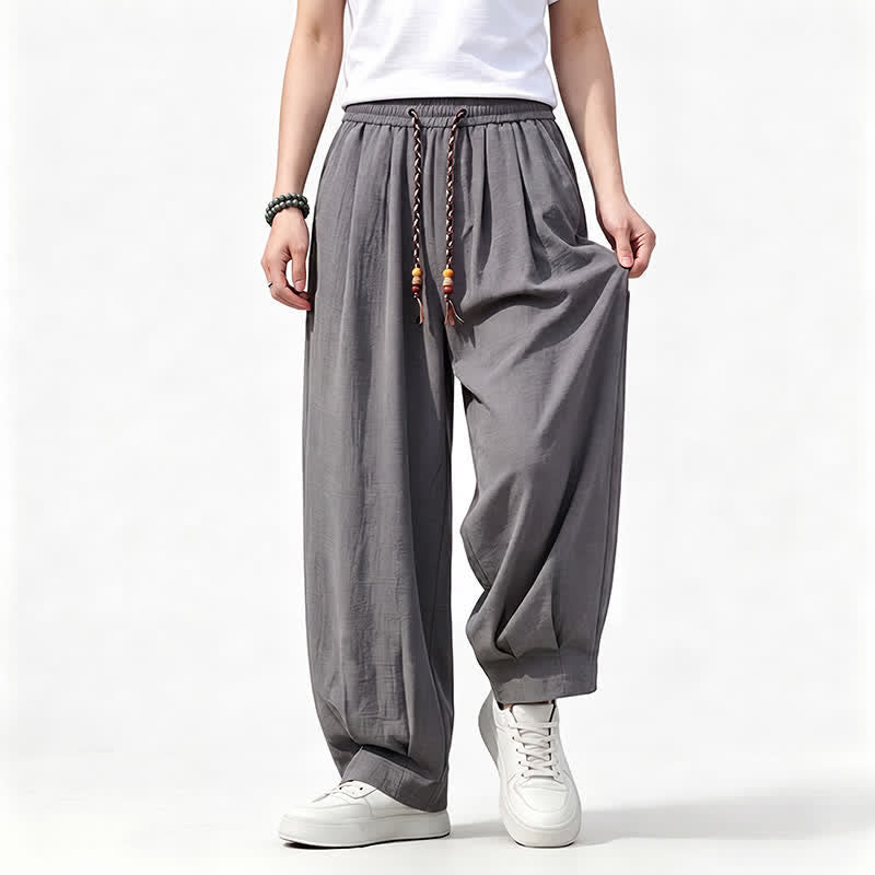 Buddha Stones Spring Summer Casual Drawstring Elastic Waist Solid Long Pants Men's Straight Leg Pants With Pockets - image 2