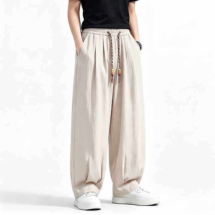 Buddha Stones Spring Summer Casual Drawstring Elastic Waist Solid Long Pants Men's Straight Leg Pants With Pockets - image 18