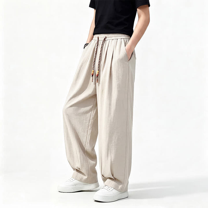 Buddha Stones Spring Summer Casual Drawstring Elastic Waist Solid Long Pants Men's Straight Leg Pants With Pockets - image 21