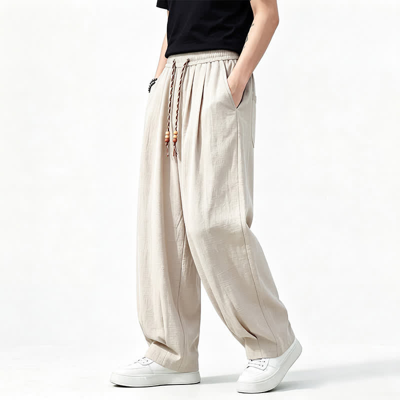 Buddha Stones Spring Summer Casual Drawstring Elastic Waist Solid Long Pants Men's Straight Leg Pants With Pockets - image 19