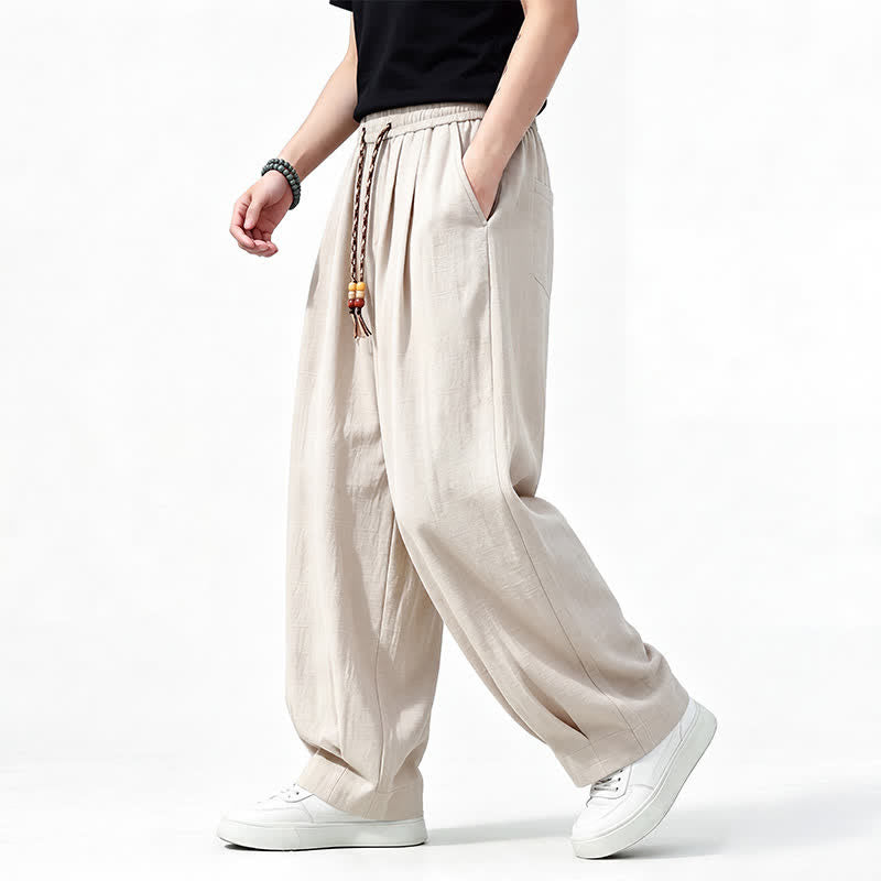 Buddha Stones Spring Summer Casual Drawstring Elastic Waist Solid Long Pants Men's Straight Leg Pants With Pockets - image 20