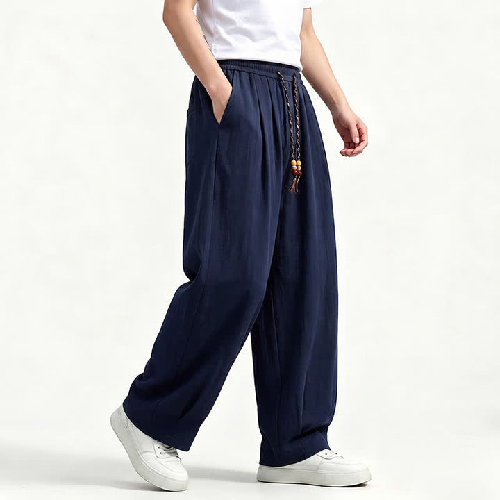 Buddha Stones Spring Summer Casual Drawstring Elastic Waist Solid Long Pants Men's Straight Leg Pants With Pockets - image 13