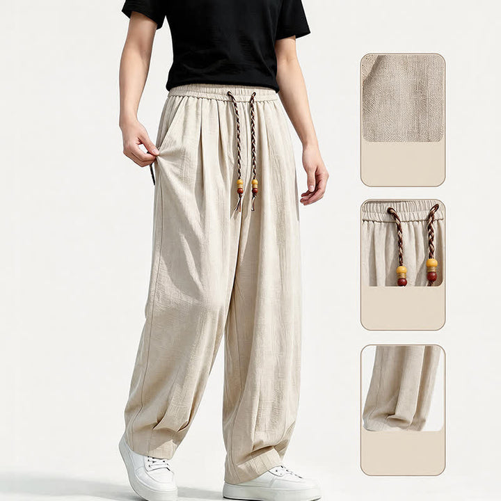 Buddha Stones Spring Summer Casual Drawstring Elastic Waist Solid Long Pants Men's Straight Leg Pants With Pockets - image 22