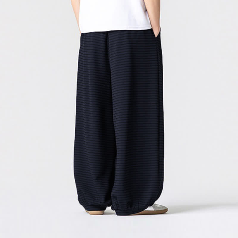 Buddha Stones Fall Casual Minimalist Drawstring Striped Design Ankle Pants Men's Straight Leg Pants With Pocket - image 11