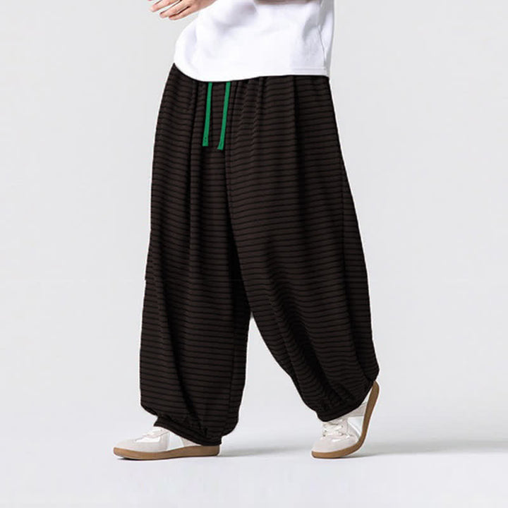 Buddha Stones Fall Casual Minimalist Drawstring Striped Design Ankle Pants Men's Straight Leg Pants With Pocket - image 2