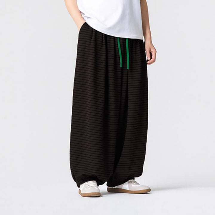Buddha Stones Fall Casual Minimalist Drawstring Striped Design Ankle Pants Men's Straight Leg Pants With Pocket - image 4
