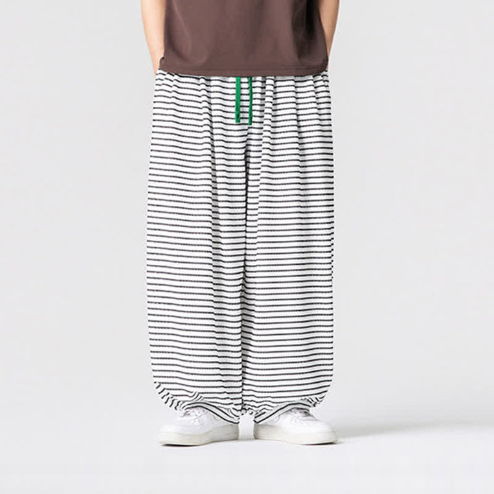 Buddha Stones Fall Casual Minimalist Drawstring Striped Design Ankle Pants Men's Straight Leg Pants With Pocket - White - US/UK/AU42, EU52 (3XL) - image 15