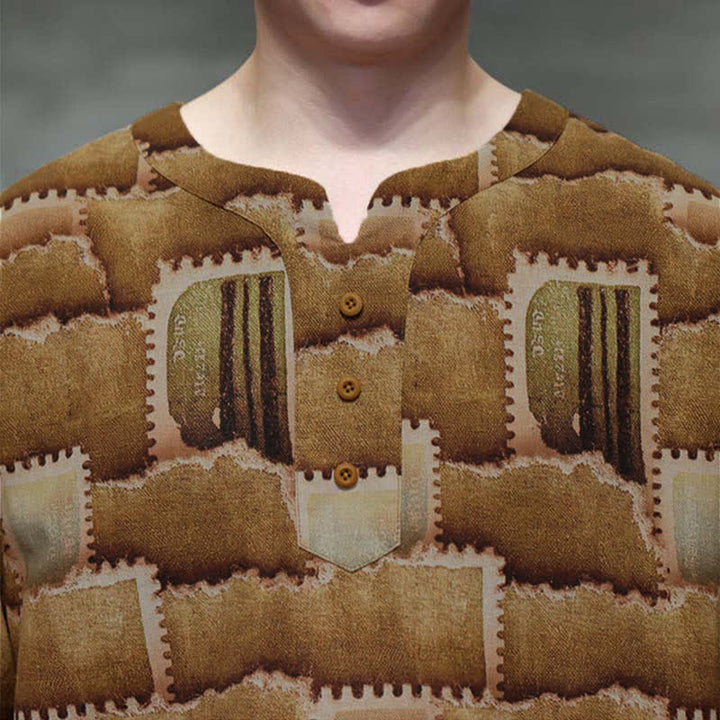 Buddha Stones Summer Casual Boho Patchwork Plaid Design Men's Short Sleeve Shirts With Patch Pocket - image 18