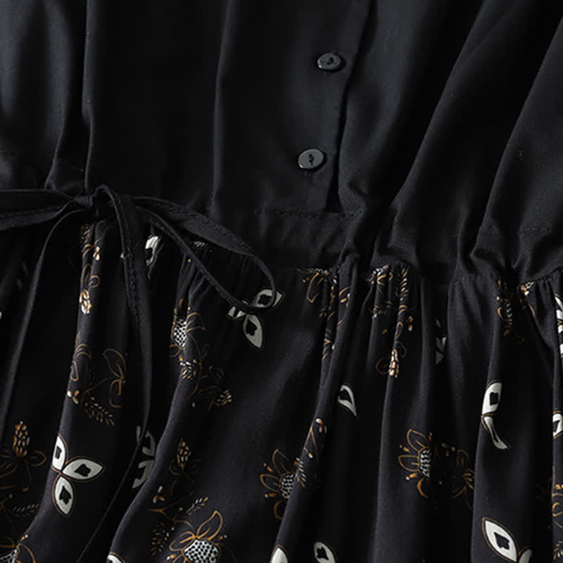 Buddha Stones Spring Summer Casual Vintage Button-Up Drawstring Floral Women's Short Sleeve Dress With Pocket - image 13