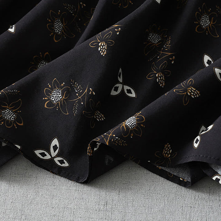 Buddha Stones Spring Summer Casual Vintage Button-Up Drawstring Floral Women's Short Sleeve Dress With Pocket - image 14