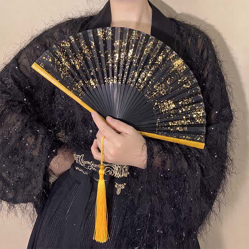 Buddha Stones Gold Speckle Pattern Bamboo Folding Fan - image 4