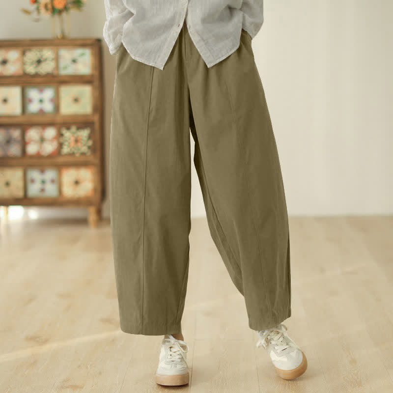 Buddha Stones Simple Lines Design Ankle-Length Women's Harem Pants With Pockets - DarkKhaki - US8-10，UK/AU12-14，EU40-42 (2XL) - image 9