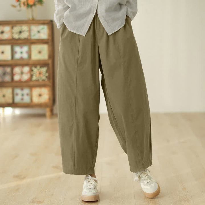 Buddha Stones Simple Lines Design Ankle-Length Women's Harem Pants With Pockets - DarkKhaki - US8-10，UK/AU12-14，EU40-42 (2XL) - image 9