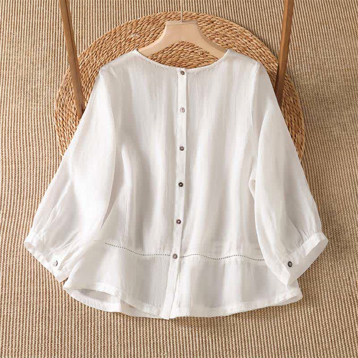 Buddha Stones Spring Summer Casual Elegant Embroidery Solid Women's Long Sleeve T-Shirt - image 6