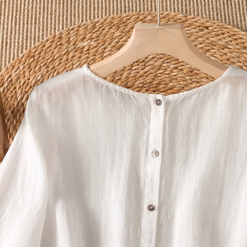 Buddha Stones Spring Summer Casual Elegant Embroidery Solid Women's Long Sleeve T-Shirt - image 9